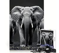 Puzzle de 1000 pièces Trois éléphants en Noir et Blanc pour Adultes, Jeu de réflexion apaisant et divertissant, découpe de qualité supérieure, Cadeau d'anniversaire 38x26cm