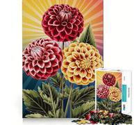 Puzzle de 1000 pièces Trois Fleurs de Dahlia sur Fond de Soleil pour Adolescents, décoration Murale 38x26cm, idéal pour se détendre et optimiser sa mémoire