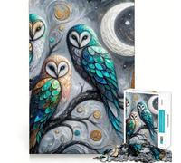 Puzzle de 1000 pièces Trois hiboux sous la Lune pour Adolescents, Jeu de réflexion Simple et Amusant, découpe précise, Cadeau du Père Noël 38x26cm