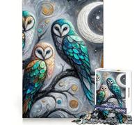 Puzzle de 1000 pièces Trois hiboux sous la Lune pour Adolescents, Jeu de réflexion Simple et Amusant, découpe précise, Cadeau du Père Noël 38x26cm