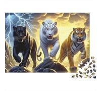 Puzzle de 1000 pièces « Trois Tigres Rugissants » - Félins, Éclairs et Tempêtes - Adultes à partir de 12 Ans - Jeu Éducatif - Décoration Intérieure - Défi - - Anniversaire - 38 x 26 cm