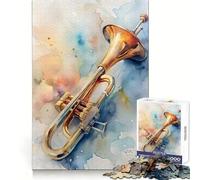 Puzzle de 1000 pièces Trompette à l'aquarelle pour Adolescents améliore la mémoire, Divertissement paisible, découpe Laser, (50x75cm)