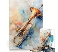 Puzzle de 1000 pièces Trompette à l'aquarelle Un Jeu de réflexion Stimulant,Un Savoir-Faire d'expert et Un Passe-Temps Fascinant pour Les Moments de détente (50x75cm)