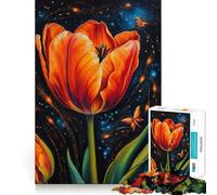 Puzzle de 1000 pièces Tulipe Orange et Papillon pour Adolescents, Stimulant la mémoire, Jeu apaisant, Bords tendus, Cadeau de qualité supérieure (38x52cm)