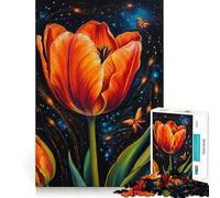 Puzzle de 1000 pièces Tulipe Orange et Papillon pour Adultes, Jeu Intelligent et Amusant à Assembler Ensemble, Cadeau de Saison (50x75cm)