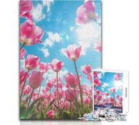Puzzle de 1000 pièces « Tulipes Roses sur Fond de Ciel Bleu » pour Adultes, Un Jeu Stimulant et éducatif pour Une Belle Surprise Lors des fêtes Dimensions 38x26cm