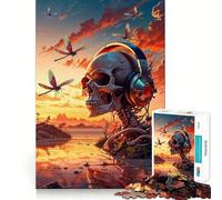Puzzle de 1000 pièces Twilight Music Skull aux Bords Lisses, Jeu de Concentration Amusant, Moment de détente, Cadeau d'anniversaire (38x26cm)