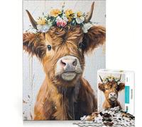 Puzzle de 1000 pièces Vache couronnée de Fleurs, Jeu Impossible, découpe de précision, avec des pièces de Formes aléatoires Parfaitement emboîtables 38x52cm