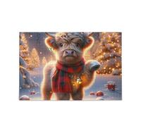 Puzzle de 1000 pièces - Vache des Highlands festifs - Rouge - Pour adultes et adolescents