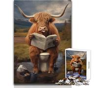 Puzzle de 1000 pièces Vache des Highlands sur Les Toilettes pour Adolescents Jeu éducatif d'observation et de développement du Sens de l'observation et Symbolique pour Les fêtes 50x75cm