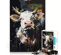 Puzzle de 1000 pièces Vache Qui Fume pour Adolescents renforcez Vos Liens familiaux, Bords précis, Cadeau attentionné (50x75cm)
