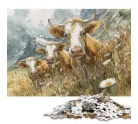 Puzzle de 1000 pièces « Vaches dans Une Prairie de Montagne » pour Adultes - Cadeau d'halloween - Puzzle en Bois - 1000 pièces (75 x 50 cm)