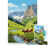 Puzzle de 1000 pièces Vaches suisses, Pixel Art Mignon, Bords Fins, Jeu de réflexion Relaxant, Cadeau Artistique de Noël (38x26cm)
