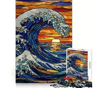 Puzzle de 1000 pièces Vague au Coucher du Soleil en vitrail, idéal pour Les Adolescents Un Jeu Stimulant pour Le Cerveau, Un Moment de détente et Une œuvre d'art aux découpes précises 38x26cm