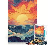 Puzzle de 1000 pièces Vagues au Coucher du Soleil 38x26cm - Décoration Murale - Design Lumineux et Relaxant - Idéal pour Les Adolescents Japonais