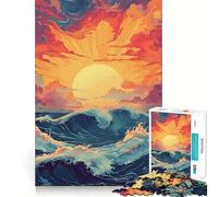 Puzzle de 1000 pièces Vagues au Coucher du Soleil 38x52cm - Jeu Intelligent pour Adolescents - Découpe Lisse - Liste de souhaits du Père Noël