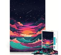 Puzzle de 1000 pièces Vagues au Coucher du Soleil pour Adolescents, Jeu de logique et de réflexion, Ambiance apaisante et Amusante, Bords Lisses, Cadeau d'anniversaire 38x52cm
