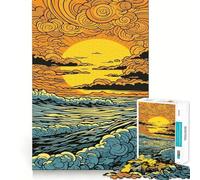Puzzle de 1000 pièces Vagues au Coucher du Soleil pour Adolescents, Jeu de réflexion, découpe de précision, pour Les fêtes 38x52cm
