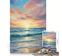 Puzzle de 1000 pièces Vagues au Coucher du Soleil pour Adolescents, Jeu Intelligent et ludique, découpe Lisse, liste de souhaits du Père Noël 38x52cm