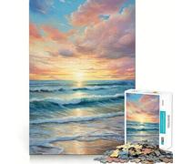 Puzzle de 1000 pièces Vagues au Coucher du Soleil pour Adolescents, Jeu Intelligent et ludique, découpe Lisse, liste de souhaits du Père Noël 38x52cm