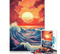 Puzzle de 1000 pièces Vagues au Coucher du Soleil pour Adolescents, Jouet Pure Logic, décoration Murale Calme et épurée 38x52cm