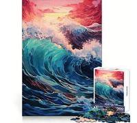 Puzzle de 1000 pièces Vagues au Coucher du Soleil pour Adultes, idéal pour stimuler la réflexion, se détendre et s'amuser Découpe Artistique, Cadeau de Noël (38x52cm)