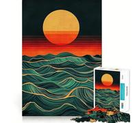 Puzzle de 1000 pièces Vagues au Coucher du Soleil pour Adultes, Jeu de réflexion apaisant et divertissant, découpe de qualité supérieure, Cadeau d'anniversaire 38x52cm
