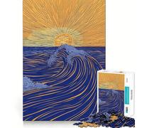Puzzle de 1000 pièces Vagues au Coucher du Soleil Style Gustav pour Adultes, Jeu Mental apaisant et Amusant, découpe de qualité supérieure, Cadeau d'anniversaire 38x52cm