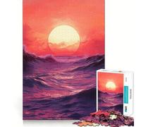 Puzzle de 1000 pièces Vagues de l'océan au Coucher du Soleil pour Adolescents Jeu de logique Robuste, Silencieux et aux Bords Nets Cadeau élégant (50x75cm)