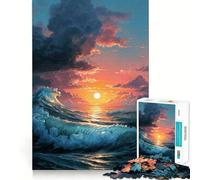 Puzzle de 1000 pièces Vagues de l'océan au Coucher du Soleil pour Adolescents, Jeu de réflexion, Design apaisant et Amusant, Cadeau Unique (38x52cm)