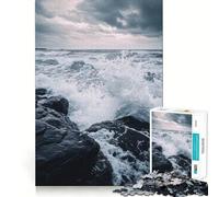 Puzzle de 1000 pièces Vagues de l'océan se brisant sur Les rochers, idéal pour Les Adolescents, Stimulant la réflexion, Source de Joie familiale, Cadeau mémorable (50x75cm)