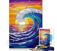 Puzzle de 1000 pièces Vagues océaniques au Coucher du Soleil en vitrail, pour Adolescents, Jeu de logique et de Concentration, découpe précise, Surprise de Noël 38x52cm