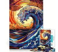 Puzzle de 1000 pièces Vagues océaniques en vitrail pour Adultes stimule la mémoire, détend l’Esprit, Bords précis, liste de souhaits du Père Noël 50x75cm