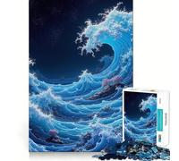 Puzzle de 1000 pièces Vagues océaniques pixélisées la Nuit pour Adolescents, Jeu de logique et de Construction, Silencieux et Amusant, découpe Nette, Joli Cadeau (50x75cm)