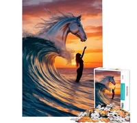 Puzzle de 1000 pièces Vagues océaniques Silhouette de Cheval et de Femme Jeu éducatif et Stimulant pour Femmes et Hommes Activités familiales (Dimensions 38x52cm)