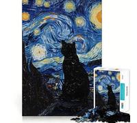 Puzzle de 1000 pièces Van Gogh Chat Nuit étoilée pour Adultes Jeu de mémoire Assemblage précis sans espaces Activité apaisante pour Une Pause mentale (38x52cm)