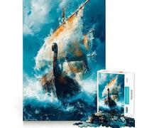 Puzzle de 1000 pièces Vikings Naviguant Jeu de Concentration Découpe Experte Artisanat Fascinant Passe-Temps captivant pour Les Moments de détente (38x26cm)