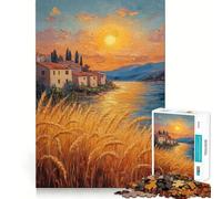 Puzzle de 1000 pièces Village au Coucher du Soleil au Bord de la rivière pour Adolescents, idéal pour développer la mémoire, se détendre et Offrir Un Joli Cadeau 38x52cm