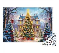 Puzzle de 1000 pièces « Village de l'arbre de Noël » - Grand Arbre Devant Un manoir - Jeu éducatif pour Adultes (à partir de 12 Ans) - Niveau de difficulté - 70 x 50 cm