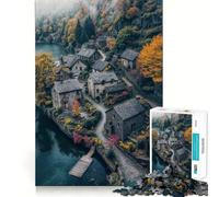 Puzzle de 1000 pièces Village de Pierre au Bord du lac pour Adolescents, idéal pour se Souvenir des dernières Tendances, s'améliorer, s'apaiser et créer Une œuvre d'art de Collection 38x26cm