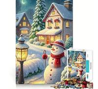 Puzzle de 1000 pièces Village d'hiver avec Bonhomme de Neige pour Adolescents stimule la mémoire, se détend en Douceur, découpe de qualité supérieure, Surprise d'anniversaire (50x75cm)
