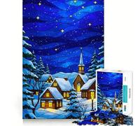 Puzzle de 1000 pièces Village d'hiver en vitrail pour Adolescents,découpé au Laser pour Un Assemblage Parfait,idéal pour Un Moment de Calme et d'exercice Mental à la Maison (38x52cm)