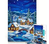 Puzzle de 1000 pièces Village d'hiver en vitrail pour Adolescents,idéal pour développer l'intelligence,Jeu Stimulant,pièces de Taille Uniforme et précises,activité Amusante en Famille (50x75cm)