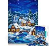 Puzzle de 1000 pièces Village d'hiver en vitrail pour Adolescents Jeu Stimulant l'esprit,Assemblage Solide et sécurisé,activité Amusante en Famille (38x26cm)