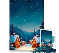 Puzzle de 1000 pièces Village d'hiver sous Un Ciel étoilé pour Adultes Jeu de mémoire Amusant Découpe Experte Activité relaxante à Partager en intérieur (50x75cm)