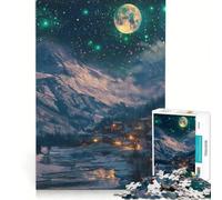 Puzzle de 1000 pièces Village enneigé sous Un Ciel étoilé Jeu de réflexion Cadeau d'anniversaire avec des pièces de Formes aléatoires Parfaitement emboîtables 38x52cm