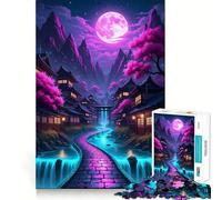Puzzle de 1000 pièces Village Japonais néon pour Adolescents, Jouet Intelligent et Amusant, Art aux Contours Nets et précis (38x26cm)