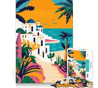 Puzzle de 1000 pièces Village méditerranéen Tunisie Jeu d'assemblage Facile Cadeau Intelligent et ludique Décoration de Noël (38x52cm)