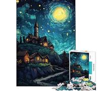 Puzzle de 1000 pièces Village Nocturne sous Un Ciel étoilé Activités Amusantes à la Maison Course de Vitesse Manuelle Jeux éducatifs pour Les 14 Ans et Plus Jeu de Puzzle Offert (38x26cm)