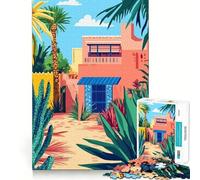 Puzzle de 1000 pièces Village Nord-Africain Après-midi Art Minimaliste Décoration idéale Jeu cognitif Cadeau Facile à Jouer Cadeau d'anniversaire (38x52cm)